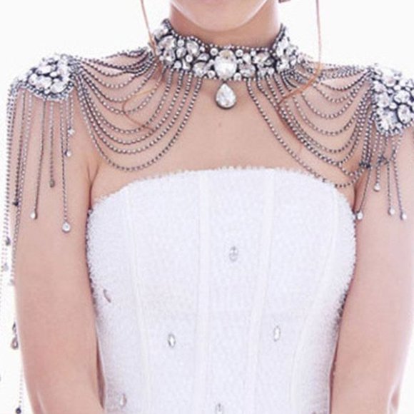 Rhinestone Crystal Shoulder Necklace Bride Wedding Accessories Body Jewelry - Picture 3 of 6